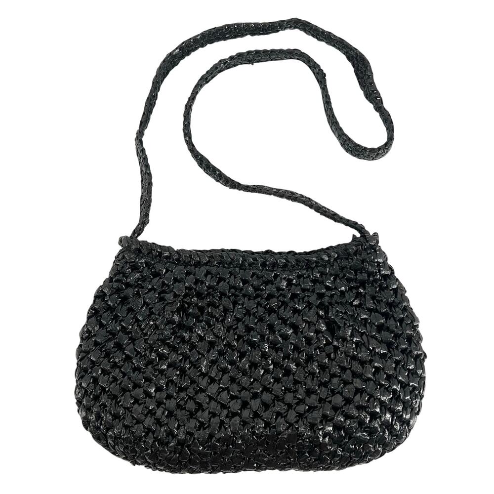 vintage black woven plastic purse shoulder bag